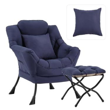 Imagem de HomEastlly Cadeira grande preguiçosa com otomano, cadeira de leitura com destaque com almofada, espreguiçadeira aconchegante com apoio de braço, sofá de lazer para sala de estar, quarto, dormitório