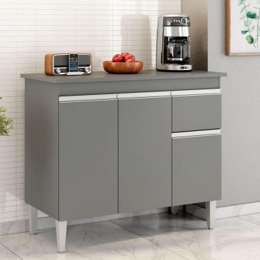 Imagem de Balcão Gabinete De Pia Sem Tampo Tatiane 100cm 3 Portas 1 Gaveta - Ssx Multicoisas Cinza