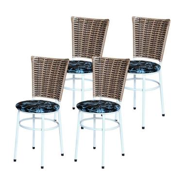 Imagem de 4 Cadeiras Branca Para Mesa Hawai Avelã Assento Floral Preto