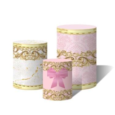 Imagem de Trio Capas Para Cilindro Versátil Realeza rosa arabescos laço mármore 