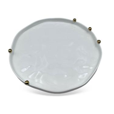 Imagem de Travessa Decorativa em Porcelana Branca e Dourada 33cm PC2002 BTC