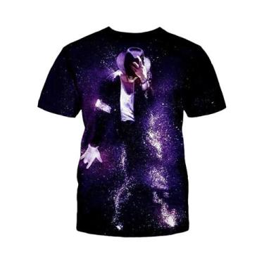 Imagem de Camiseta Masculina Retrô Michael Jackson Hip-Hop Verão Casual Harajuku