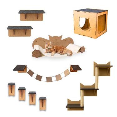 Imagem de Playground para Gato 10 Peças Toca Nicho Escada Arranhador Rede Ponte 