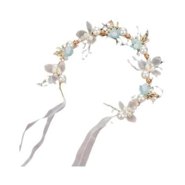 Imagem de Tiara De Pérolas E Flores Boêmia Para Meninas, Guirlanda De Casamento,