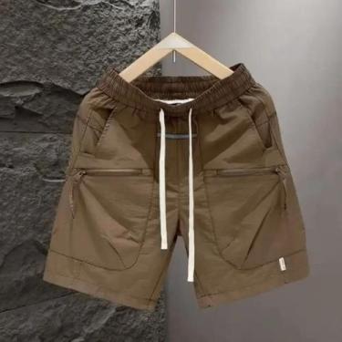 Imagem de Bermudas Cargo Masculinas De Verão Com Secagem Rápida, Bolso Com Zíper