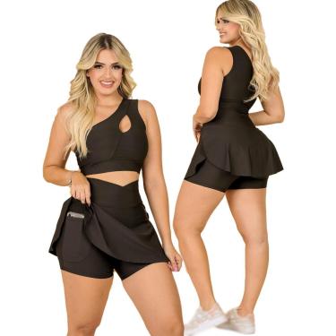 Imagem de Conjunto Feminino Short Saia Com Bolso +Top Cropped Modesta Treino Caminhada Beach Tennis The Start-Feminino