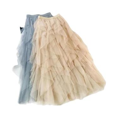 Imagem de Saia Plissada De Tule Feminina De Cintura Alta Longa Maxi Preta Rosa M