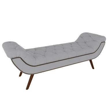 Imagem de Puff Recamier Calçadeira 160cm Pés Palito Madeira Vêneto Z37 Veludo Cinza - Mpozenato