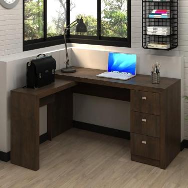 Imagem de Mesa Em L Para Escritório 3 Gavetas Me4101 Rústico - Tecno Mobili