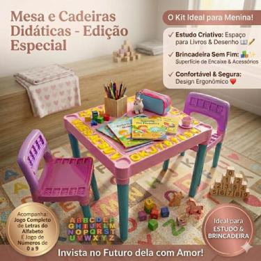 Imagem de Mesa com Cadeira Didatica com Numeros e Alfabeto para Menina - Tritec