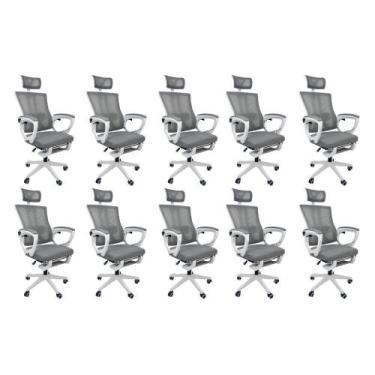 Imagem de Kit 10 Cadeiras De Escritório Oficial Paris Cinza - Oficial Webshop