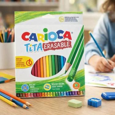 Imagem de Lápis Cor 24 Cores Apagável Borracha Escolar Desenho Colorir Estojo Es