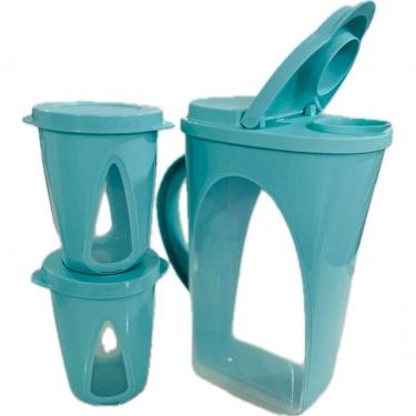 Imagem de Kit Jarra 1,7L e 2 Copos 330ML Outdoor para Bebidas em Plástico com Tampa para Uso Exte...