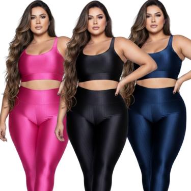 Imagem de KIT 3 Top Fitness Plus Size New Zig 3D Vekyo Com Bojo Removível Alta Compressão Academi...