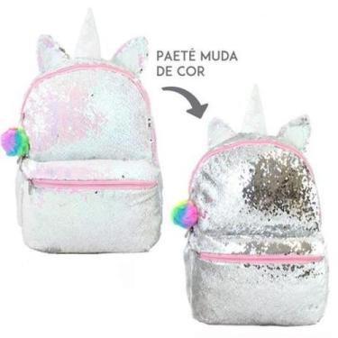 Imagem de Mochila Escolar de Unicórnio Paetê Lantejoula Mágica Glow - Clio CG203