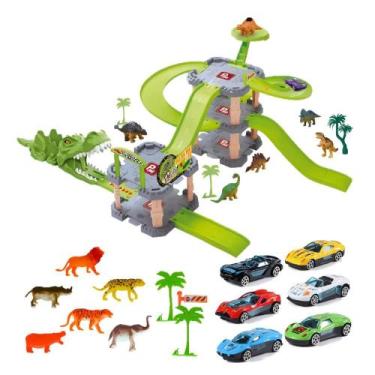 Imagem de Pista dinossauro lançador com 6 carrinhos e animais dm toys