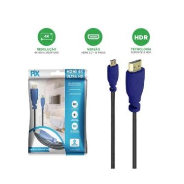 Imagem de Cabo HDMI 2.0 - 4K HDR 19P - 32AWG - 2M X MCRO HDMI - Pix