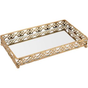 Imagem de Bandeja Home&Co 3x22x13cm Metal Dourado Enfeite Decoração para Sala Me