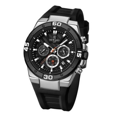Imagem de Relógio de Pulso Masculino Quartzo Esportivo Pulseira Silicone à Prova D'agua Preto Reward