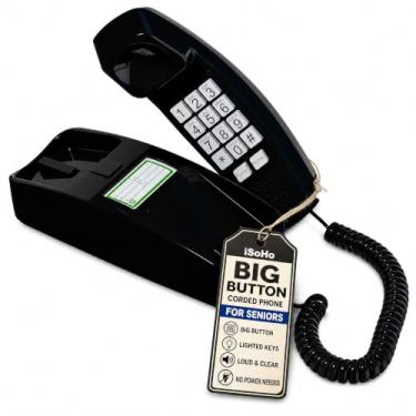 Imagem de Telefones de linha fixa para casa – Telefone com botão grande e fácil de usar para home office, idosos e telefone doméstico; telefone de mesa analógico com design de telefone de parede vintage – telefone doméstico, preto
