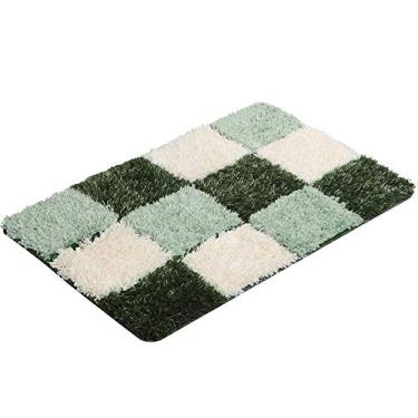 Imagem de Tapete de banheiro xadrez, antiderrapante, macio, com absorção de água, para sala de estar, quarto, banheiro, varanda, entrada, lavadora, verde, 5080 cm