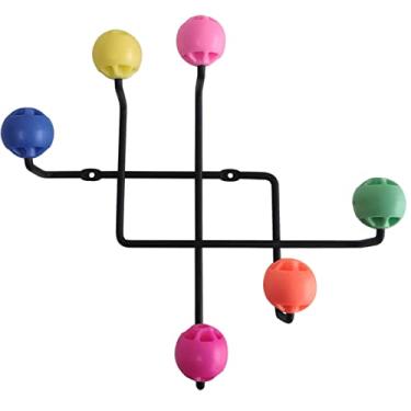 Imagem de Cabideiro de Parede Aramado Preto 6 Ganchos Pontas Coloridas MS
