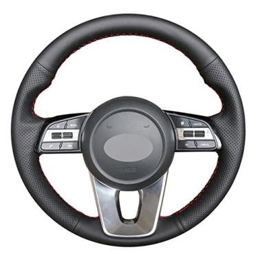 Imagem de Capas de volante de couro de microfibra preta costuradas no embrulho , ajustadas para kia k5   optima 2019   ecee 2019   strong cerato au 2018