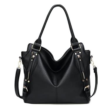 Imagem de Cicilin Bolsas femininas Hobo Bolsa de ombro impermeável grande capacidade, bolsa de couro PU, Preto, One Size