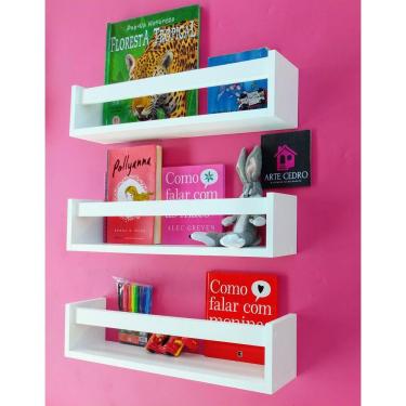 Imagem de Kit 3 Prateleiras Para Livros e Revistas  Estante Organizadora de Brinquedos Nicho Revisteiro Mdf 55 cm