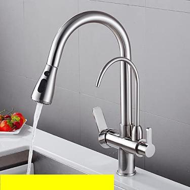 Imagem de Torneira de cozinha 4 polegadas pull down torneira de cozinha com torneira filtrada automática para água potável 360 ° torneira de rotação, sem toque, escovado