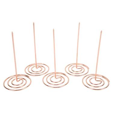 Imagem de Pssopp 5 peças de suporte de recibos suporte de nota de recibo de metal suporte de notas de recibo eixo de verificação para restaurante, cozinha, escritório, hotel (ouro rosa)
