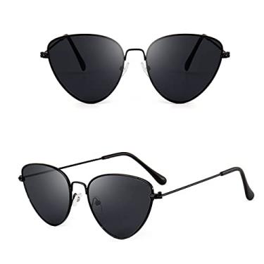 Imagem de Óculos de sol retrô olho de gato feminino amarelo rosa lente óculos de sol armação de metal uv400 óculos de condução óculos de sol, 1, china