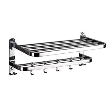 Imagem de Tingpai Toalheiro de banho P telei s dobráveis de dupla camada pa banheiro com ganchos removíveis Suporte pa toalha de parede de 23 polegadas Bar de toalha à prova de ferrugem P telei de aço