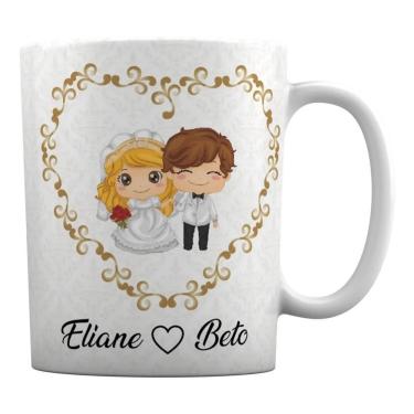 Imagem de Caneca Branca Personalizada Casal Noivos Padrinhos Casamento