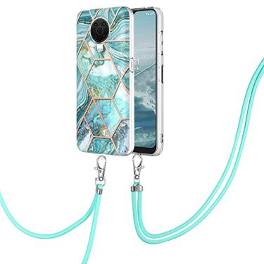 Imagem de Capa de telefone para Nokia G10 design de mármore ultrafina acolchoada borracha macia TPU silicone protege a capa com a corda para Nokia G 10 (azul, Nokia G10)