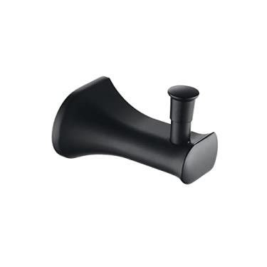 Imagem de Conjunto de ferragens de banheiro preto fosco gancho de toalha anel gancho de roupão suporte de papel de tecido escova de banheiro saboneteira acessórios de banheiro, gancho de roupão