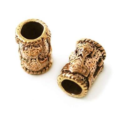 Imagem de LynnAround Anéis de contas de barba de martelo nórdico de bronze, contas de cabelo medievais pirata Dreadlock Viking, joia pagã