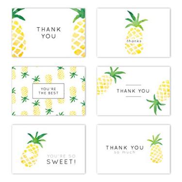 Imagem de Gooji Cartões de agradecimento de abacaxi 4 x 6 (embalagem com 36) combinando envelopes brancos de remoção e vedação | conjunto sortido, aquarela, gráficos coloridos | festa de aniversário, chá de bebê, casamentos, notas em branco de formatura