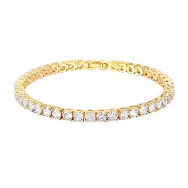 Imagem de PAVOI Pulseira de tênis clássica de zircônia cúbica banhada a ouro 14K | Pulseiras de ouro para mulheres | zircônia de 4 mm, tamanho 16,5 a 19,5 cm, 7 inches, banhado a ouro, Zircônia cúbica