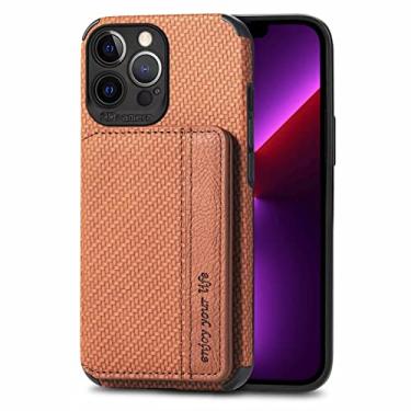 Imagem de Capa de telefone carteira para iPhone 14 Pro Max com suporte de clipe para carro função magnética iPhone 13 11 12 Pro Max Mini XS XR 7 8 14 Plus SE2 capa à prova de choque (iPhone13 mini, marrom)