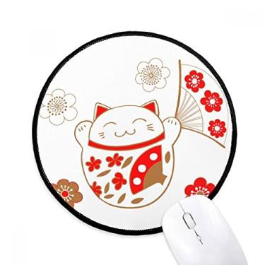 Imagem de DIYthinker Lucky Fortune Cat Flower Fan Japão Mouse Pad Desktop Office Tapete Redondo para Computador