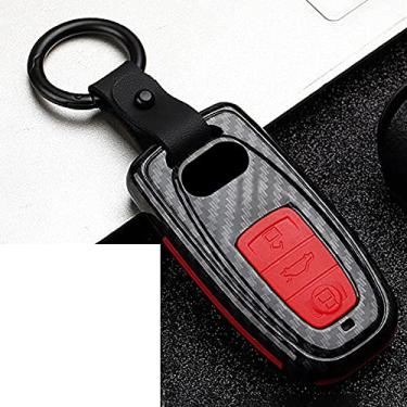 Imagem de YJADHU Capa para chave de carro com controle remoto, apto para Audi A1 A3 8P 8V 8L A4 B6 B7 B8 A5 8T A6 C5 C6 C7 A7 4G A8 4E D3 D4 TT 8N 8J MK1 MK2, A vermelho carbono