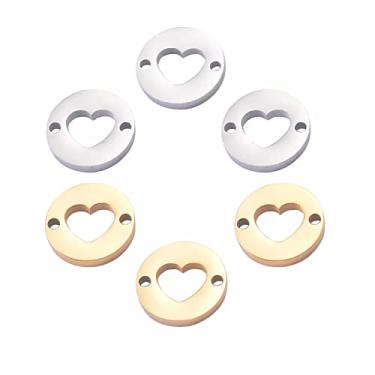 Imagem de CNBPIC 5Pcs/Lot Aço Inoxidável Redondo Oco Coração Forma Charms 2 Furo Conector Para Bricolage Fazendo