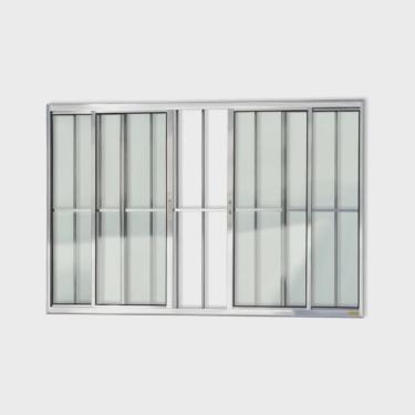 Imagem de Janela de Aluminio de Correr 100x100cm 4 Folhas com Grade e Vidro Liso Confort Brimak