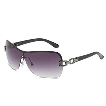 Imagem de Óculos de sol sem aro para mulheres Star Óculos de sol vintage de peça única para mulheres Máscaras de óculos Steampunk Hip Hop, arma cinza duplo, com a caixa