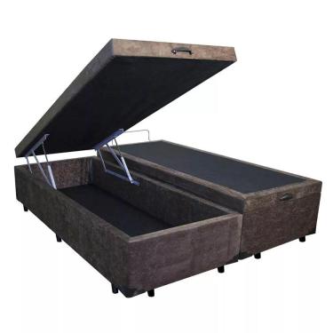 Imagem de Cama Box King Size Com Bau Pistão A Gás Marrom Bipartido