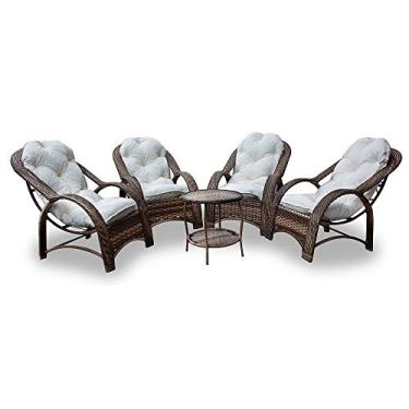 Imagem de Conjunto de Poltronas Fibra Sintética Paris - 4 Poltronas + 1 Mesa Centro - Tecido Duna Cru