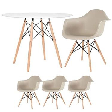 Imagem de Loft7, Kit - Mesa redonda Eames 100 cm branco + 3 cadeiras Eiffel Daw Nude