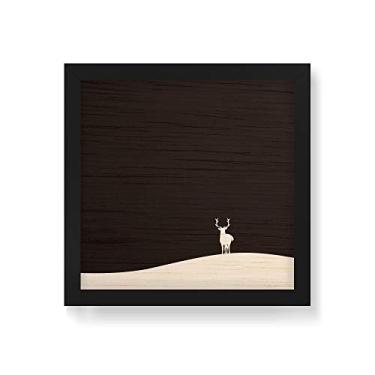 Imagem de Arte Maníacos Quadro Decorativo em Madeira Cervo Minimalista Preto - 30x30cm (Moldura caixa em laca preta)