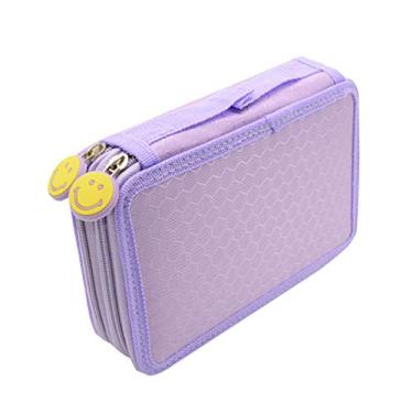 Imagem de Estojo de lápis Elonglin bolsa para caneta prática e grande, multicamadas, com alça para lápis de aquarela, lápis de cor Prismacolor, Crayola, e canetas Marco, 32 compartimentos, roxo